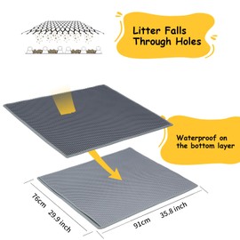 DOTPURFECT Cat Litter Mat, 29.9'' x 35.8'' Cat Litter Trapping Mat, Large Double Layer Waterproof Proof litter box mat, Non-Slip Design, Reduces Litter Scatter, Easy to Clean, Grey