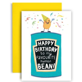 Huxters Happy Birthday Card – A5 Friend Funny Card – Happy Birthday to my Human Bean - Whimsical Artwork and Word Play Funny Birthday Card – 350GSM Cute Cards with Envelope (Happy Birthday)