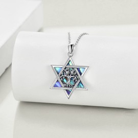 YFN Star of David Necklace Sterling Sliver Tree of Life Necklace Abalone Shell Jewish Jewelry Gifts for Women Men Star of David Jewelry For Hanukkah