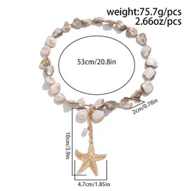 Starfish Shell Necklaces for Women Statement Gold Seashell Choker Necklace Blue Cowrie Shell Pendant Necklace Boho Beach Surfer Charm Necklace Summer Jewelry Accessories