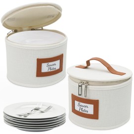 HOMELUX THEORY Saucer Plate Storage Box, 2pc Ivory Hard Shell China Storage Containers Thick Surfaces Lid & 24 Felt Pads, Heavy Duty Moving Box with Handles for Dishes, Dinner Plate, & Dinnerware
