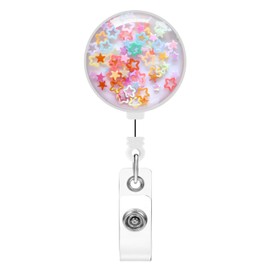 Soleebee 24'' Retractable Badge Holder, Colorful Sequins Badge Reels with Belt Clip ID Name Badge Clip for Nurse Doctor Teacher Student (Star)