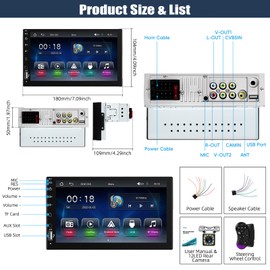 CAMECHO 1 DIN Car Radio with Wireless CarPlay Android Car, Radio 1 DIN with 7 Inch HD Touchscreen Bluetooth GPS Navi, WiFi, FM/RDS, USB, AUX, TF Card Reader