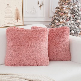 BBiggood Pink Throw Pillow Covers, Pack of 2 Pink Pillows Decorative Throw Pillows Luxury Soft Faux Fur Throw Pillow Covers Set Couch Pillows for Living Room, 16 x 16 Inch
