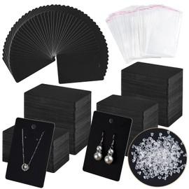 TUPARKA 400 Pcs Black Earring Cards Black Earring Holder Cards with Self-Sealing Bags and Clear Earring Backs for Earrings Necklace Display Hanging Jewelry Packaging