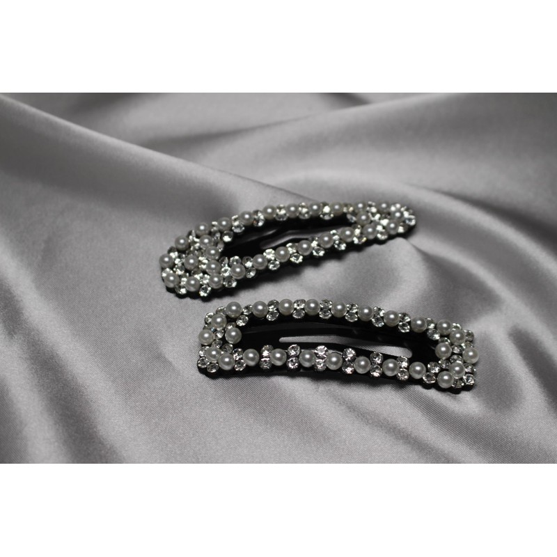 Seleny Rhinestone & Pearl Snap Hair Clips (2 Pieces) (Arrow)
