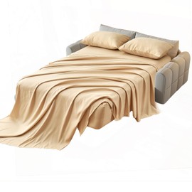 Kingnex Sofa Bed Sheets Queen for Sleeper Sofa Bed with 4-6 Deep Pocket Soft Double Brushed 1800 Microfiber 4 Piece Bedding Set (60"x74"x6") Beige