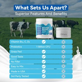 Bovine Colostrum & Collagen Powder for Gut Health, Immune Support, Hair Growth & Beauty Supplement, Sugar Free – IgG, Probiotics, Vitamin B12, C, D3 – Unflavored, 30 Servings collagen  peptide  powder