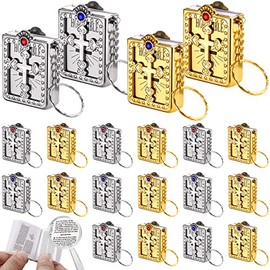 16 Pieces Mini Bible Keychain Small Holy Bible Key Ring Religious Jesus Keychain Souvenir Christian Present for Baptism, Church, Communion with Magnifying Glass, 4 Styles