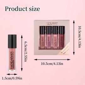 Amexo Set of 4 Lipstick Set, Waterproof Lip Gloss Kit, Non-Stick Cup, Liquid Lipstick, Long-Lasting Lip Tint for Women, Make-Up Gifts (01#, Wet)