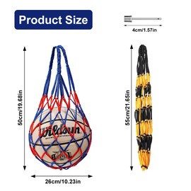 Pack of 2 Ball Net Bag, Portable Ball Net 1 Ball, Basketball Net Bag, Football Nets Net Bags with 2 Ball Pump Needles, Ball Net Nylon Mesh Bag for Basketball, Volleyball, Football, Handball