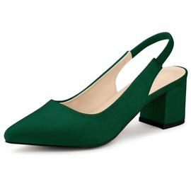 Allegra K Women's Pointed Toe Block Heel Pumps Dark Green Slingback Heels - 6 M US