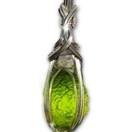 Rocks2Rings Genuine Moldavite Crystal - Large Herkimer Diamond Necklace Pendant - VERY high vibration Czech Republic Tektite Healing Stone Reiki S61 (Sterling Silver, 2.3 gram moldavite, S)