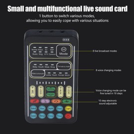 I9 Voice Changer Set, Mini Live Broadcast Voice Disguiser, Audio Mixers Podcast Equipment Bundle, Multifunction Portable Recording Mini Sound Card, 8 Different Sounds (English