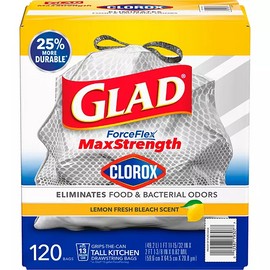 Glad ForceFlex Tall Kitchen Trash Bags With Clorox, Lemon Fresh 13 gal., 120 ct.