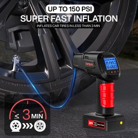 Tonsim 20V Cordless Tire Inflator, Portable Air Compressor with Rechargeable Battery, 12V DC Adapter, Digital Pressure Gauge & LED Light - High -Powered Tire Pump for Cars, Motorcycles & More