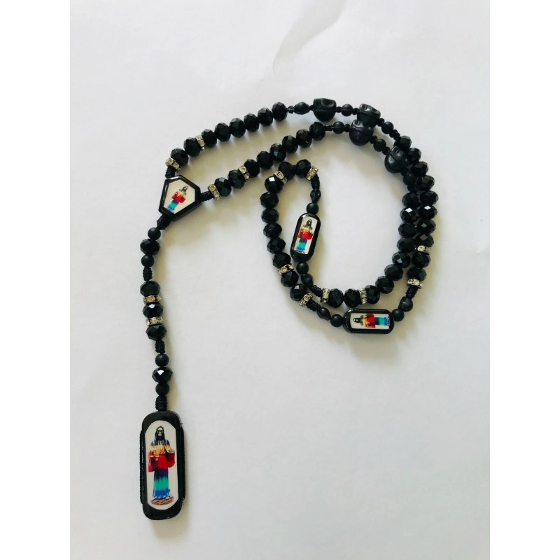 Rosario Santa Muerte 7 potencias Cristal Negro Rosary Holy Death