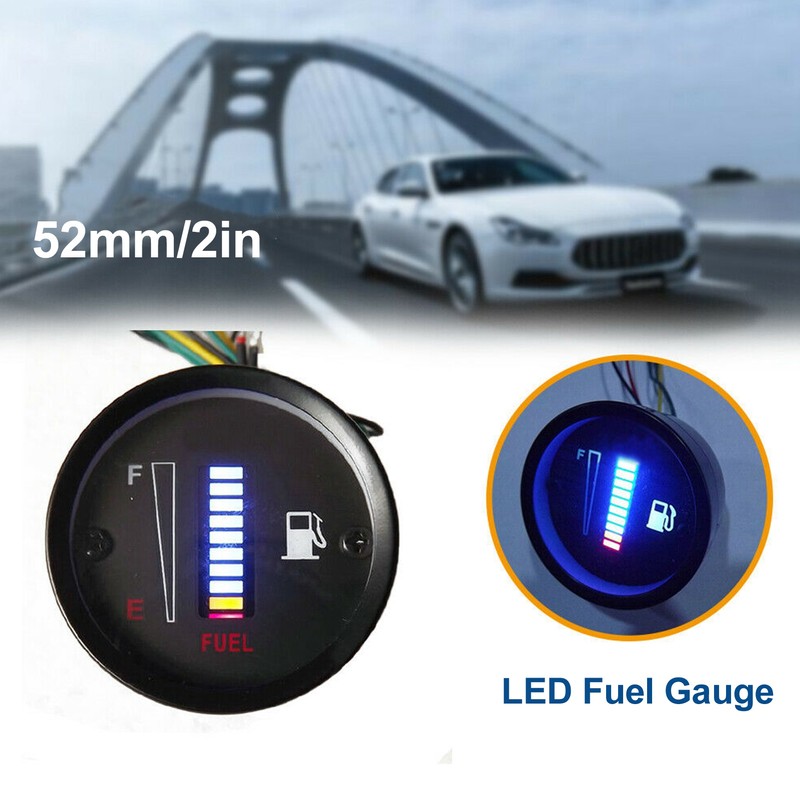 LED Fuel Meter Gauge Indicator 52mm Dia 12V Adjustable Resistance