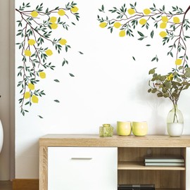 Supzone Lemon Tree Branch Wall Decals Green Leaves Wall Stickers DIY Vinyl Wall Art Sticker for Bedroom Living Room Office Sofa Backdrop TV Wall Decoration