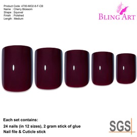 Falsche Nägel Bling Art Matte Gel Poliert Glitzer 24 Squoval Kunstnägel Mittel Tipps mit Kleber (Cherry Blossom)