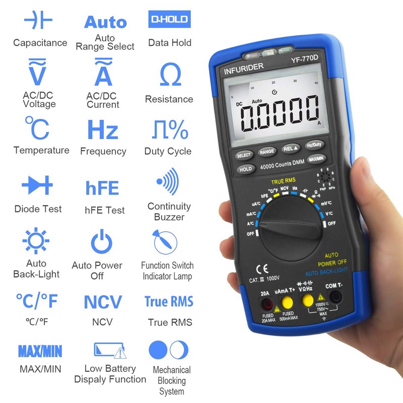 Digital Multimeter, INFURIDER YF-770D Auto Ranging 40000 Counts Voltage Tester