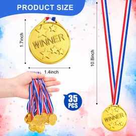 35 Pcs Gold Plastic Winner Medals for Awards, Participation Medals for Kids, Award Medal with Neck Ribbon for Sports, Games Competitions, Spelling Bees, Birthday Party Favor, Talent Show and More