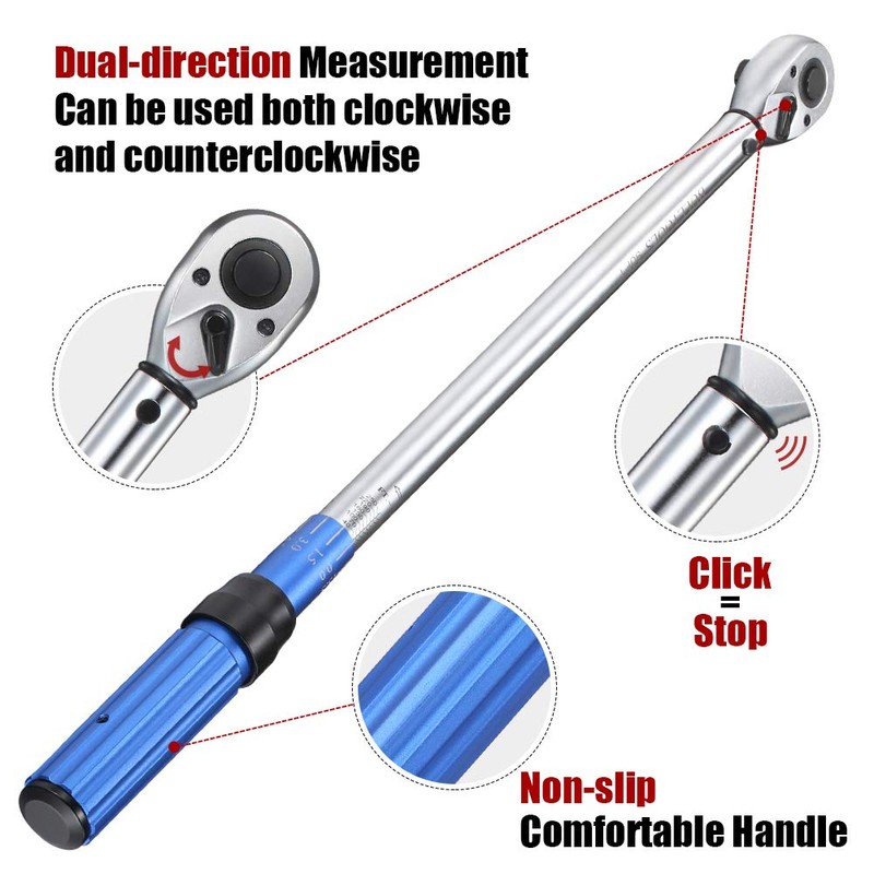 BULLTOOLS 1/2-inch Drive Click Torque Wrench Set Dual-Direction Adjustable 90-tooth
