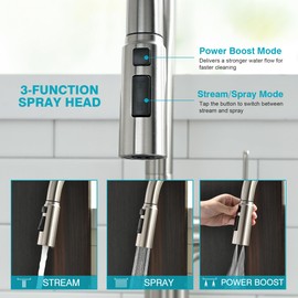 FROPO Kitchen Faucet, Brushed Nickel Kitchen Faucet with Pull Down Sprayer, High Arc Single Handle Stainless Steel Kitchen Sink Faucet 1 or 3 Hole, Bar Sink Faucet with 3 Modes Power Clean Deck Plate