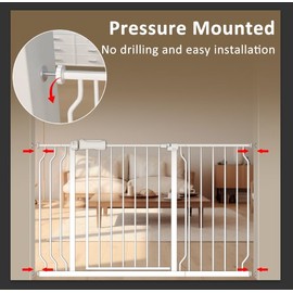 ALLAIBB Extra Wide Baby Gate Pressure Mount with Auto-Close, White Metal Safety Gate for Stairs & Doorways - Child Proof, Pet Barrier for Hallways, Kitchen, Living Room for 62.02-66.93 inch