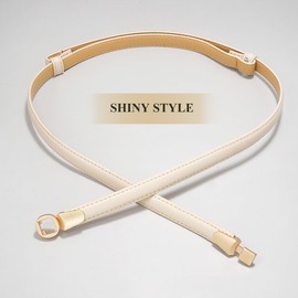 Glamorstar Thin PU Leather Belts for Women Dresses Skinny Waist Belt Gold Buckle Beige A 100cm/39.4in