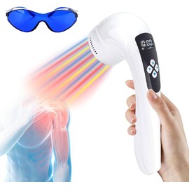 Terapia de Luz Roja para el Cuerpo - Dispositivo de Alivio del Dolor, Portátil de Mano para Dolor en Hombro, Espalda, Músculos, Rodillas y Articulaciones, Blanco(3*808nm + 4*650nm + 3*590nm + 3*477nm)
