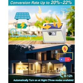 Solar Lights Outdoor 2 Pack, 140LED/3 Modes Motion Sensor Lights Solar Powered, Wireless IP65 Waterproof Solar Wall Lights Outdoor Lights, Bright for Deck Fence Patio Front Door, Warm Light (White)