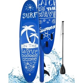 MEDIMALL 117'' x 30'' x 6'' SURF Pattern Inflatable Upright Paddle Board, Lightweight, with SUP Accessories, Detachable Fins, Paddle Board, Pump, Belt, and Handbag, Suitable for Adults and Teenagers