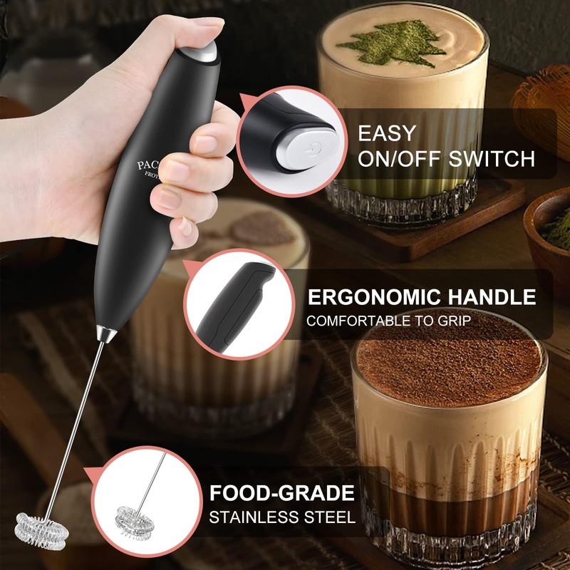 PACAHO Powerful Milk Frother with Double Whisk, Handheld Electric Foam