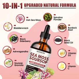 Sea Moss Liquid Drops 2 Fl Oz - Organic Black Seed Oil Irish Sea Moss Gel with Burdock Root, Bladderwrack, Elderberry, Vitamin C, D3, 6X Stronger Seamoss Gel for Digestive, Hair Health - Vegan