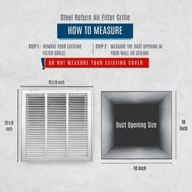 Handua 18"W x 18"H [Duct Opening Size] Filter Included Steel Return Air Filter Grille [Removable Door] for 1" Filters, Vent Cover Grill, White, Outer Dimensions: 20 5/8"W X 20 5/8"H for 18x18 Opening