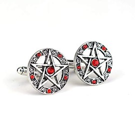 Davitu Tie Clips & Cufflinks - dongsheng Supernatural Pentagram Vintage Five-pointed star Cufflinks For Men Personality Crystal Classic Rune Cuff Links -40 - (Metal color: 02black)