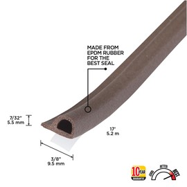 M-D Building Products 02550 7/32 in. x 3/8 in. x 17 ft. Brown Premium Rubber Window Seal for Small Gaps