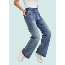 Women's High Waisted Flare Jeans Tummy Control Stretchy Wide Leg Bell Bottom Denim Pants, Soft Comfortable Fit (US, Alpha, X-Large, Regular, Regular, KYAL-20240001-Light Navy)