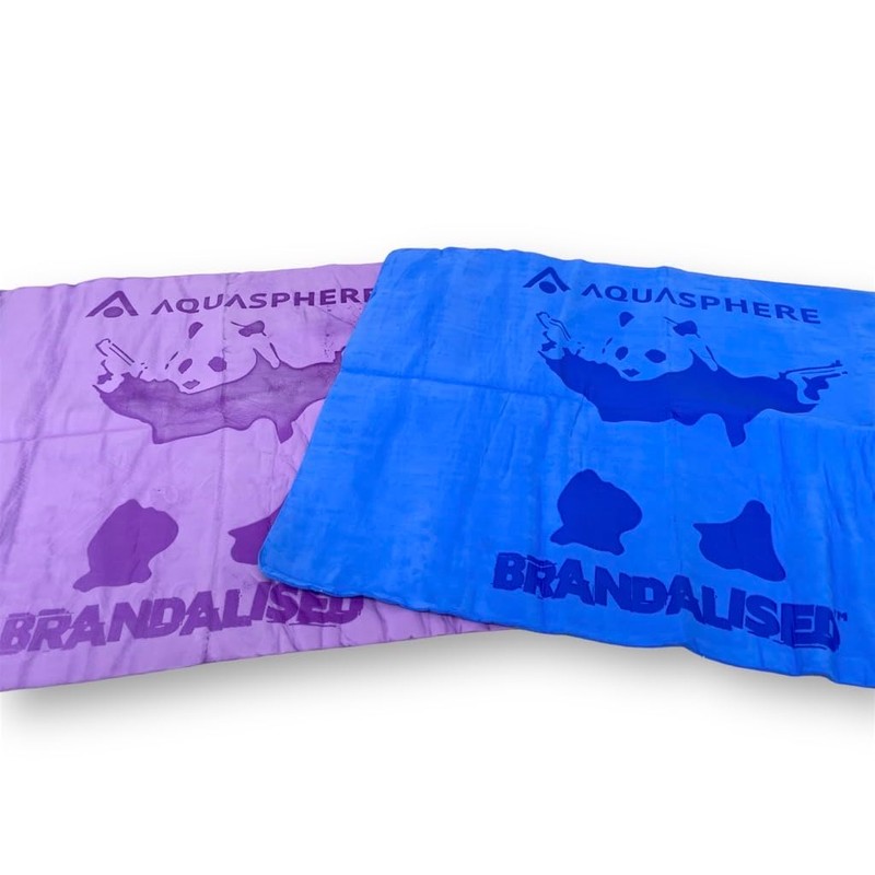 Aqua Sphere AS*BRANDALISED DRY TOWEL BANKSY'S GRAFFITI Panda Guns PURPLE