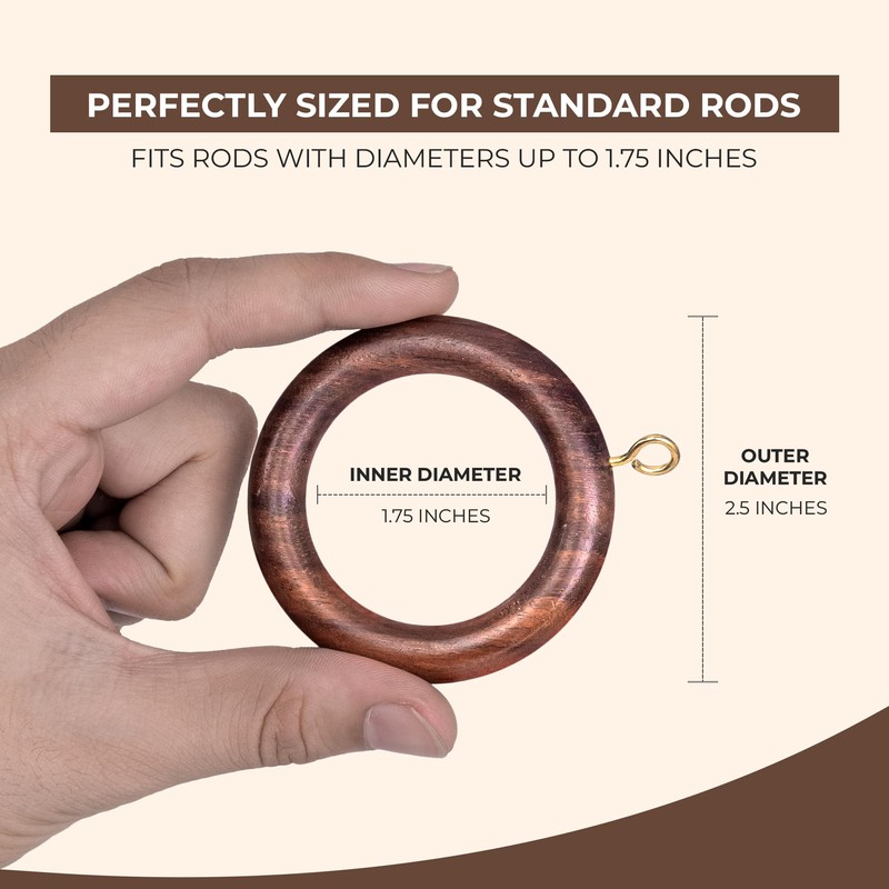 INANOSA Handcrafted Natural Rose Wood Curtain Rings with Hooks –