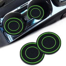 2 Pack Car Coasters for Cup Holder, 2.75 Inch Universal Auto Waterproof Coasters Silicon Insulation Cup Mats,No-Slip Anti Dust Insert Coaster for Woman Man, Suit for Vehicle Interior (2, Green)