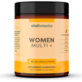 Women Multivitamin + con 200 capsulas. Multivitamínico para Mujer con Colágeno Hidrolizado, Ácido Fólico, Biotina, Hierro, Calcio, Magnesio, Maca, Zinc y Vitamina D (400 IU) Complejo B VitalBotanics.