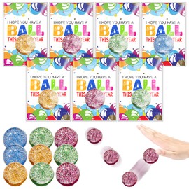 JellyArch 24 Sets Back to School Student Gifts Glitter Bouncy Balls for Kids with Motivational Cards 32mm 4 Colors Rubber Bounce Balls Bulk for Birthday Party Favors Classroom Prizes(Classic Style)
