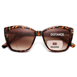 PUBOWT Bifocal Reading Sunglasses for Women Oversized Cat-eye Fashion Sun Reader Spring Hinge Eyewear UV400 Protection PT2001C (+ 2.0 X, Tortoiseshell)