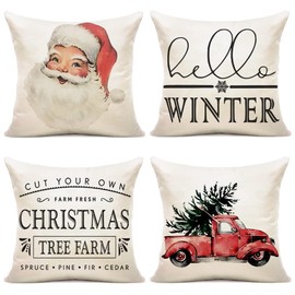 Christmas Pillow Covers 20x20 Set of 4 Christmas Pillows Farmhouse Christmas Decorations Rustic Outdoor Throw Pillows Linen Pillow Case for Couch Sofa Docor