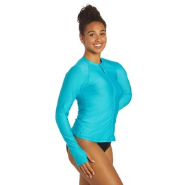 Sporti Women's Long Sleeve Zip Front UPF 50+ Rashguard - Ocean Blue - X-Large
