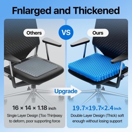 Gel Seat Cushion for Long Sitting, Enlarged and Thickened Design Chair Cushion, Breathable Cooling Seat Cushions for Office, Home Chairs, Soft Car Seat Cushion for Wheelchair (Light Blue-XXL)