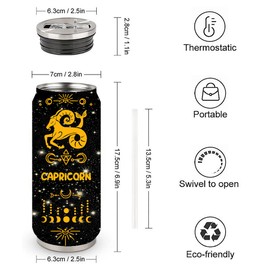 Robadyme 17oz Capricorn Zodiac Stainless Steel Tumbler With Straw Lid - Men Women Astrology Fans Birthday Gifts