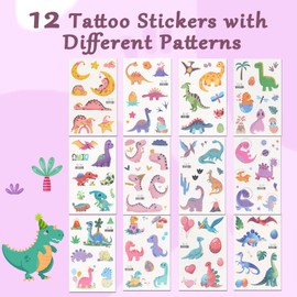 Noosuna 12 Sheets Dinosaur Glitter Tattoo Stickers Non-Toxic and Skin-Friendly Waterproof, Temporary Tattoos Suitable for Birthday Parties, School Parties, Holiday Celebrations and Other Interactions